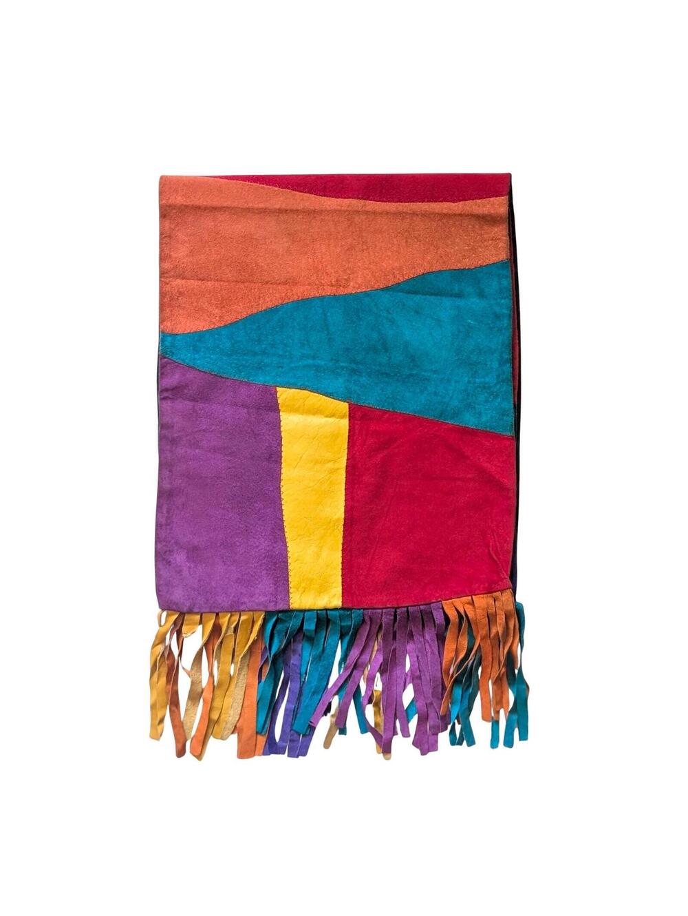 Vintage Leather & Suede Table Runner - Colorful Patchwork Style